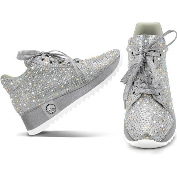 Women's Fashion Glitter Sneakers Platform Wedge Shoes Sparkly Rhinestone HighTop - Picture 4 of 7